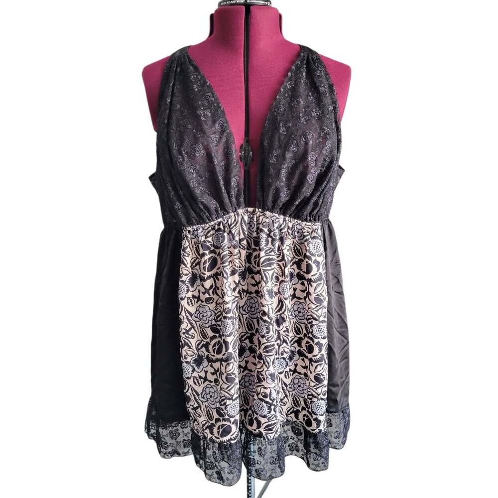 Cacique/Sophie Theallet Black Floral Babydoll Lingerie (Size 22/24)